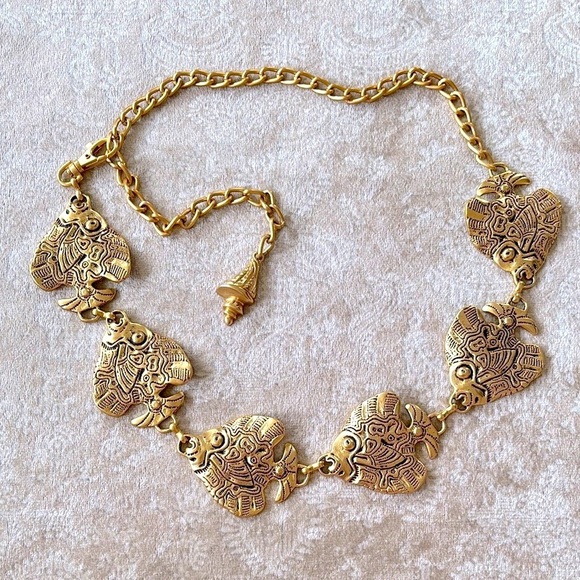 VINTAGE Gold Tone Tropical Angel Fish Chain Belt Metal Cinch Waist Lobster Clasp - Picture 16 of 16